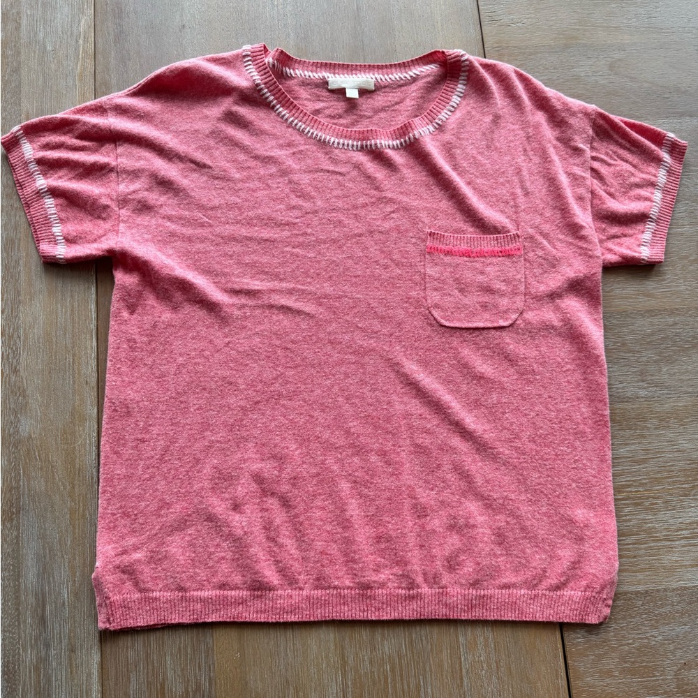 Lisa Todd Pink Short Sleeve Linen / Cotten blend Knit Top with Pocket